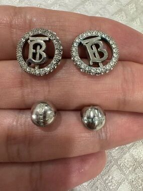 Burberry Silver Crystal Logo Halo Stud Earrings